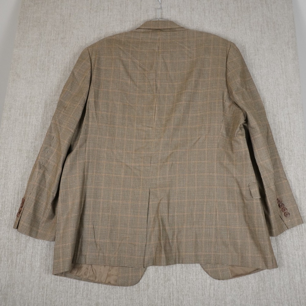 Ralph Lauren Beige Plaid Houndstooth Two Button Blazer Sport Coat 46R Silk Wool - Picture 2 of 10